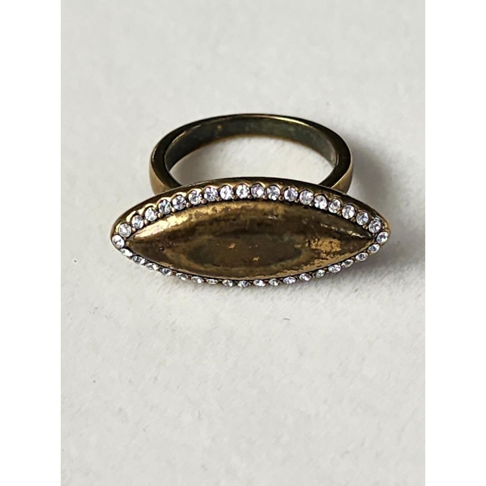 RARE!! Vtg SILPADA‎ KR Signed Ring CZ Accents Brass Tone Navette Size 7.25